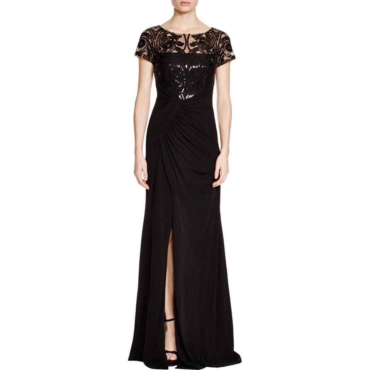 David Meister Womens Mesh Inset Sequined Evening Dress Black 2 David Meister Womens Mesh Inset Sequined Evening Dress Black 2