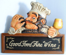3D Chef Wall Hanging Sign Plaque "Good Food Fine Wine" Kitchen Restaurant Decor