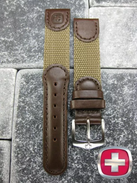 Brown Leather Brown Nylon Strap Army Watch Band 20mm 19mm 18 X1