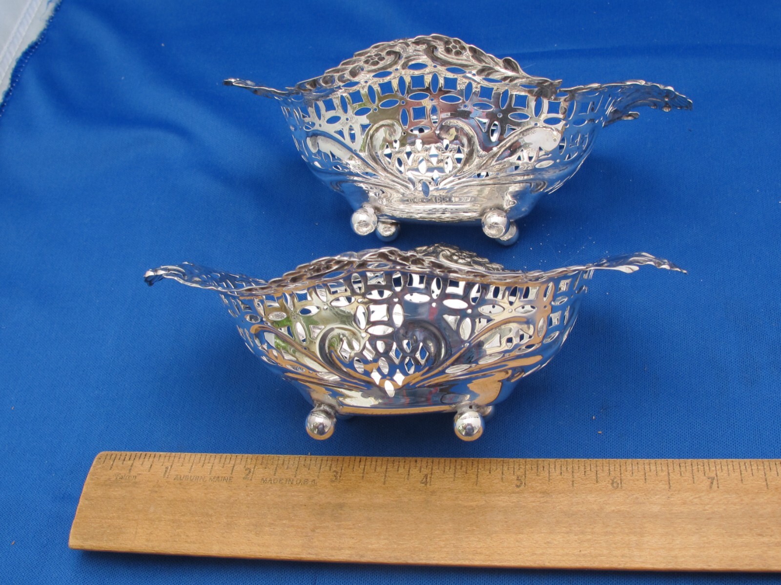 Pair ENGLISH Sterling SMALL PIERCED SERVING BASKETS-6 Inch-L&S Birmingham 1898-9