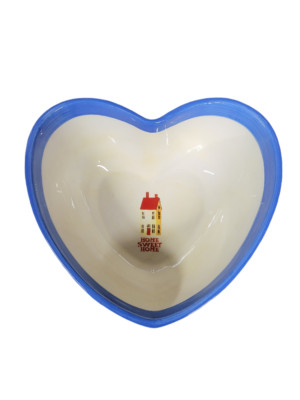Home Presents Off White and Blue Trim Heart Shaped Ceramic Bowl