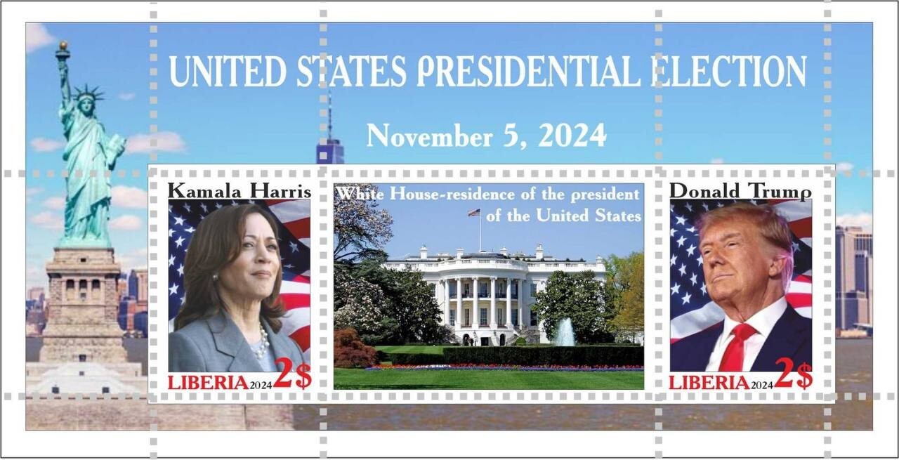 Stamp block United States Presidental Election Donald Trump Kamala Haris Liberia