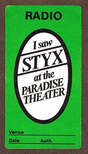 1983 Styx at the Paradise Theatre Backstage Pass