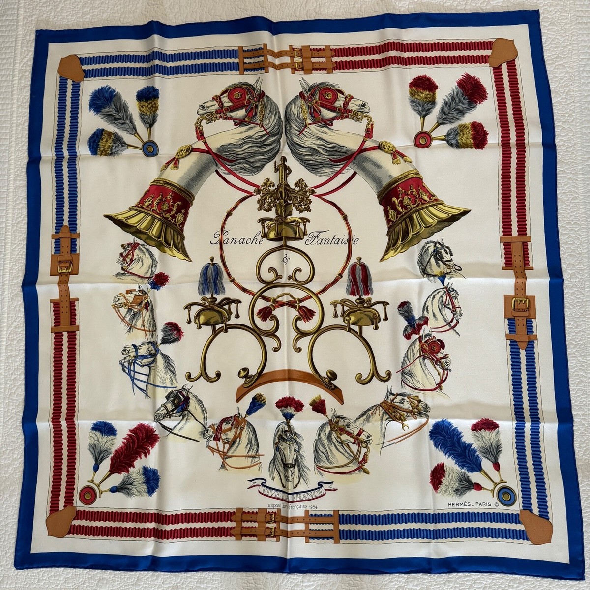 エルメス カレ / Hermes Scarf Hermes Silk Scarf 90cm, Panacher Fantasie Vive la France 1984