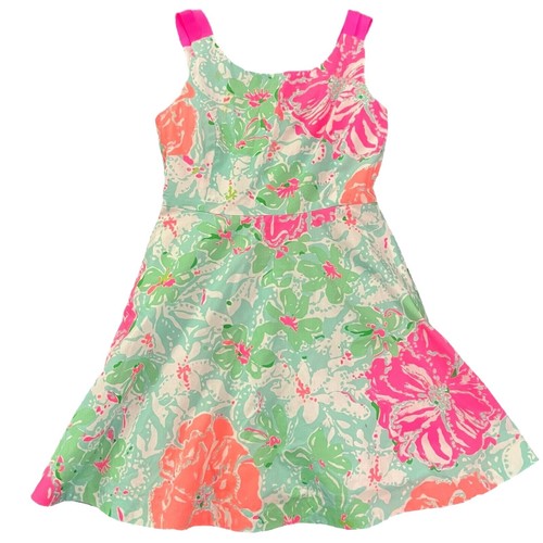 Robe Fille Lilly Pulitzer En Coton Imprimé Fleurs Et Papillons - Taille 4 - Rose/Blanc/Jaune - Occasion Très Bon état