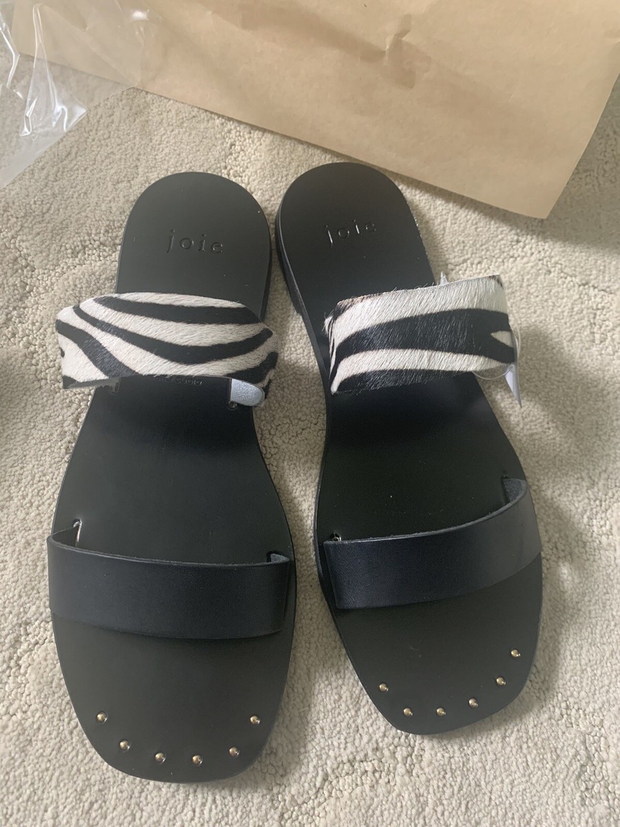 JOIE Shoes Bannison Flat Sandals Zebra Black 36 Italy for sale