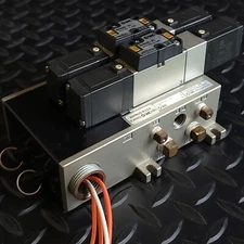 SMC Pneumatics NVV5FR2-01T1-021-02T Manifold & (2) NVFR2300-3FZ Pneumatic Valves