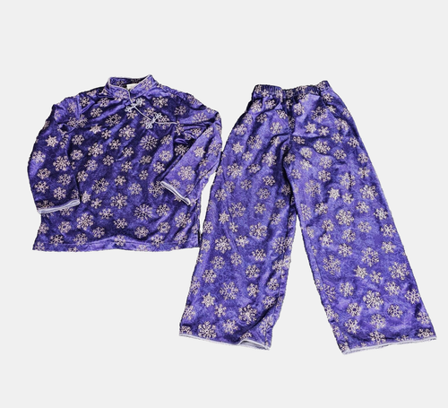 American Girl Girl's S Purple Asian Snowflakes Long Sleeve Pants Pajamas Set 2pc