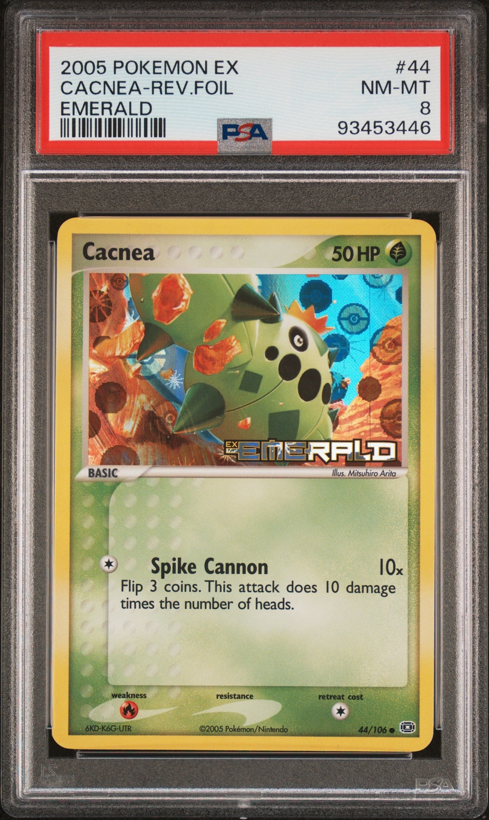PSA 8 Cacnea Reverse Holo 44 2005 Pokemon Ex Emerald Card 93453446