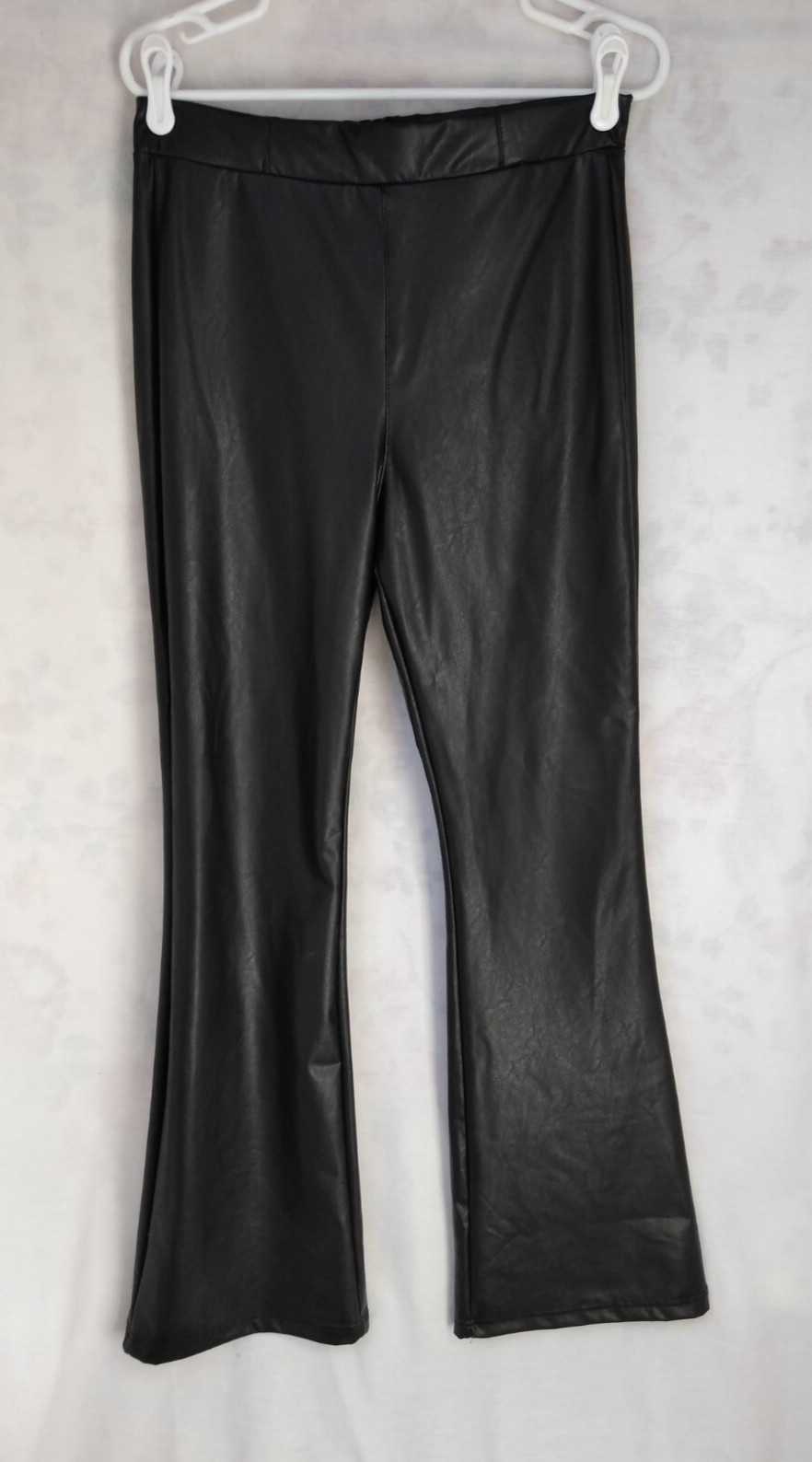 Women's Rewash Black Faux Leather Flare Pants Pull On SZ L