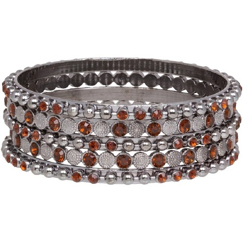Embellished Gunmetal Crystal Dome Bracelet - Women Accessories Ballet Bracelet Gunmetal Gray Rhinestone Encrusted Dome C65  main image 2