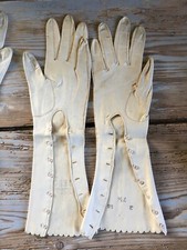 1890 Anticho GUANTI Lunghi Donna  Pelle Chiara Capretto Chiusura Bottoni Guanto
