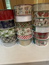 Kirkland Wire-Edged Ribbon 1.5"-2.5" Wide 50 YD Holiday Gift Wrap Glitter Ribbon