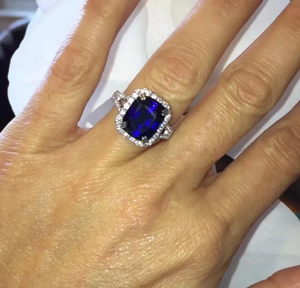 4.60 Ct Emerald Cut Natural Sapphire & Diamond Wedding Ring 14K White Gold Solid - Image 3 of 4