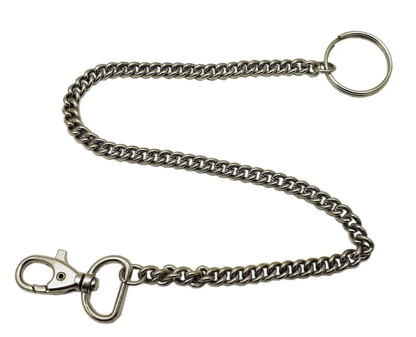 Metalkette Karabinerkette mit Karabinerhaken und Schlüsselring in Silber