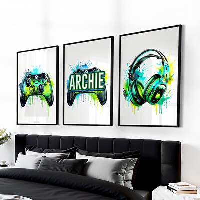 Personalisierte Gaming-Drucke Jungenzimmer Xbox Wandbilder Gamer Geschenk Poster 3er Set