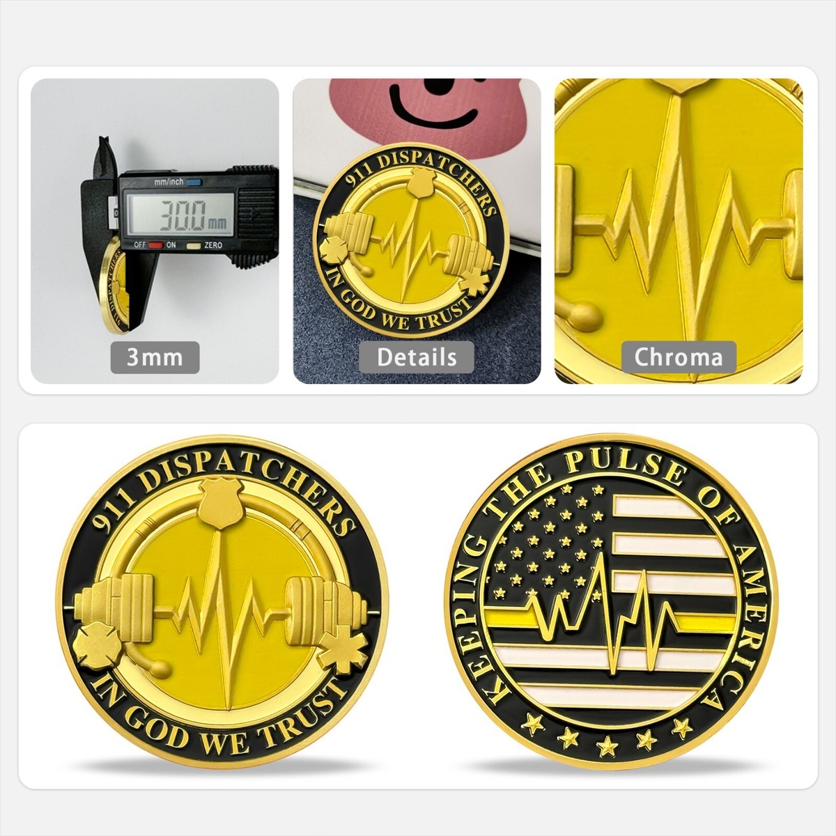 Thin Gold Line Challenge Coin Display/dispatcher Coin Display/ 911