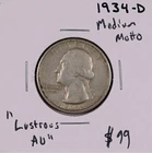 1934-D Washington Silver Quarter Lustrous AU