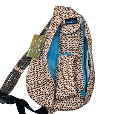 KAVU Rope Sling Bag Green & Blue Geometric New With Tags Canvas Backpack