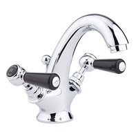 Hudson Reed Black Topaz Lever Mono Basin Mixer Tap Hexagonal Collar with Waste