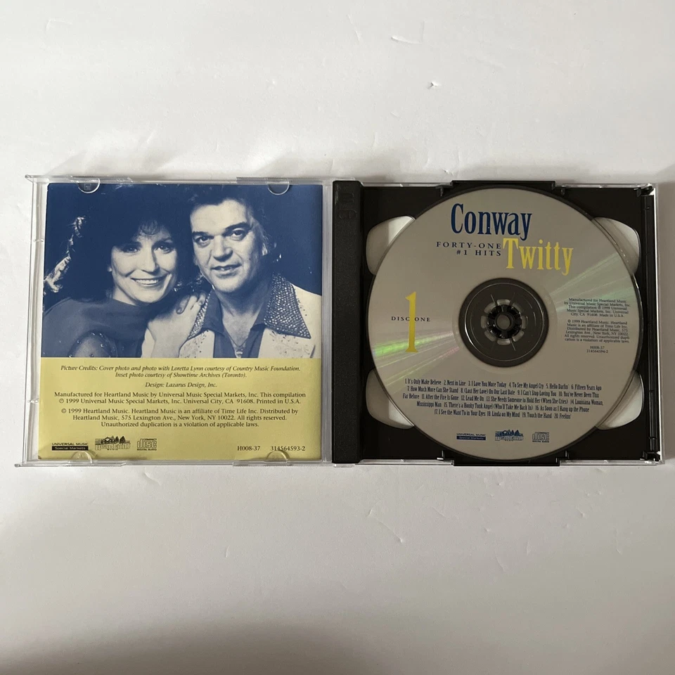 Conway Twitty: forty-one #1 hits, 1999, 2 disc set, Loretta Lynn, Heartland Rare - Image 3 of 4