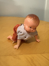 Vintage Crawling Wind-up Small Baby Toy Miniature Movable Doll 4.5 T, 5 L