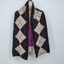 Winter Scarf Chenille 10.5" x 63" Large Black Red White Acrylic Warm USA Vintage
