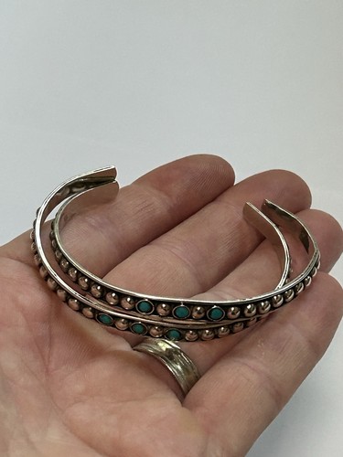 Paar Vintage Mexiko Sterlingsilber 925 blauer Stein Perlen Armbänder 2 - Bild 7 von 7