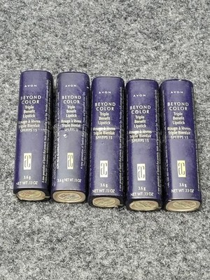 Vintage Avon Beyond Color Lipstick Crimson Violet Purple 3.6g SPF 15 Lot 5 New