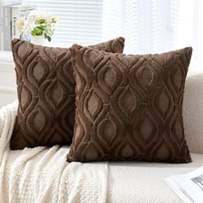 MIULEE Dark Brown Throw Pillow Covers 20x20 Set of 2 Plush Faux Wool Farmhouse