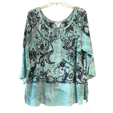 CITRON SANTA MONICA Size XL Mint Green Black Silk Blend Pullover Tunic Top
