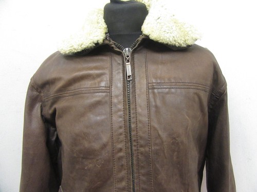 VINTAGE LEATHER BOMBER MOTORCYCLE JACKET SIZE M, ARROW SHEEPSKIN COLLAR - Picture 3 of 20