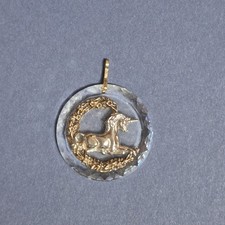 Vintage Unicorn Pendant Faceted Crystal Gold Tone Fantasy Mythical Charm