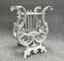 Magazine or Music Notes Rack Holder Lyre Harp Ornate Metal Shabby French Country