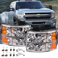 2PCS Headlights Assembly W/Bulbs and Harness For 2007-2013 Chevy Silverado 15...