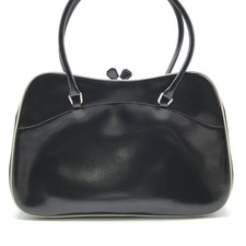 Prada Vitello Frame Leather Bowling Bag Black White Kiss Lock B11038 Authe GC