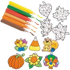 Fun Express Fall Suncatchers with Paint Pens Kit, 4 1/2" x 1 1/2" - 72 Piece