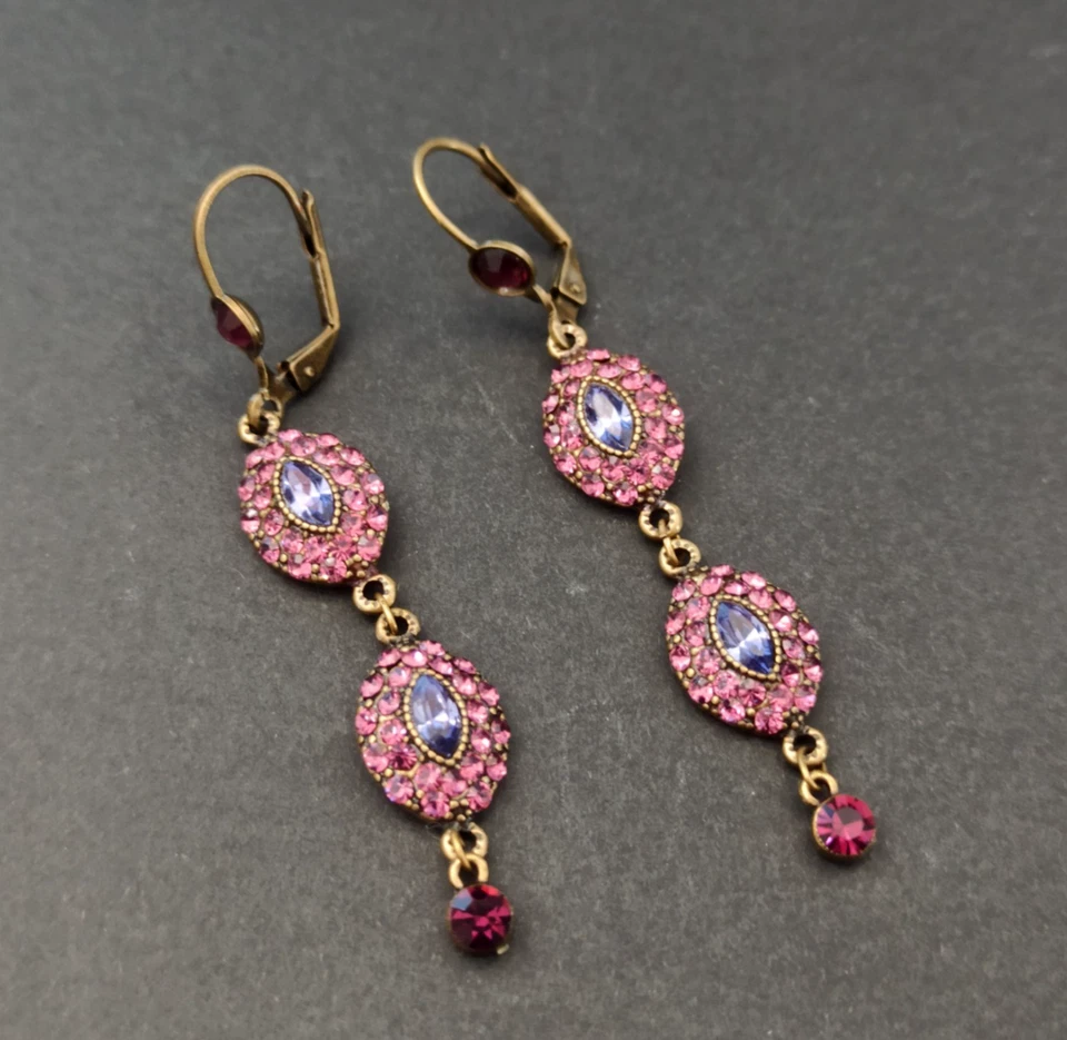 Pendientes Michal Negrin Dos Tonos Púrpura Vino Largos Elegantes Románticos Vintage Cuelgan Foto 3 de 4