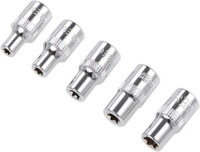 5-Piece 1/4-Inch Drive Chrome Torx Socket Set for Tight Spaces E4 E5 E6 E7 E8