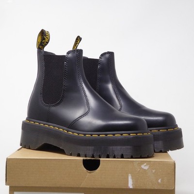 Dr. Martens Womens Chelsea Boot Black Polished Smooth Platform 2976 Quad 6