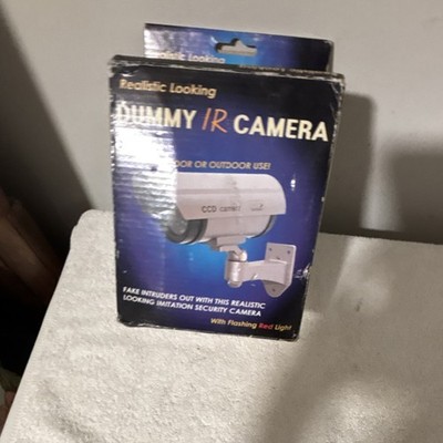 Silver Dummy CCD Camera Flashing LED Battery Powered Indoor Outdoor Security