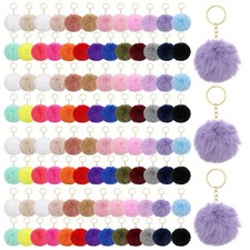 100 Pcs Colorful Pom Poms Keychains Bulk, 2.4 Inch Fluffy Faux Fur Balls with...