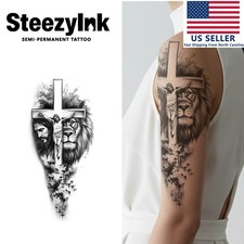 SteezyInk temporary tattoo Jesus  Lion last upto 2 weeks 5.5 x 9 inch