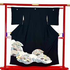 Japanese Kimono 'TOMESODE' Silk/Flower/Imperial carriage/Length:156cm N764