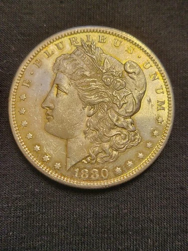 1880-S Morgan Silver Dollar AU? a little toning on both sides Beautiful Lustre