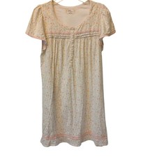 Aria Nightgown Sz M Floral 100 Cotton White Pink Short Sleeve Button D-30