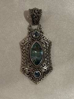 Stunning SARDA Artisan Sterling Silver Rainbow Blue Gem Pendant