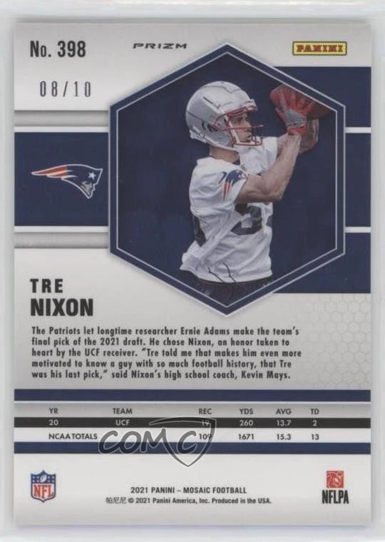 2021 Panini Mosaic Rookies Fluorescent Green Prizm /10 Tre Nixon #398 Rookie RC - Image 2 of 2