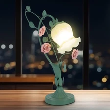 Flower Glass Table Lamp Desk Night Light Home Decor w/5.12" Wide Glass Lampshade
