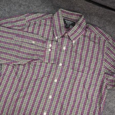 Brooks Brothers Country Club Shirt Mens Large Slim Fit Purple Plaid USA Made